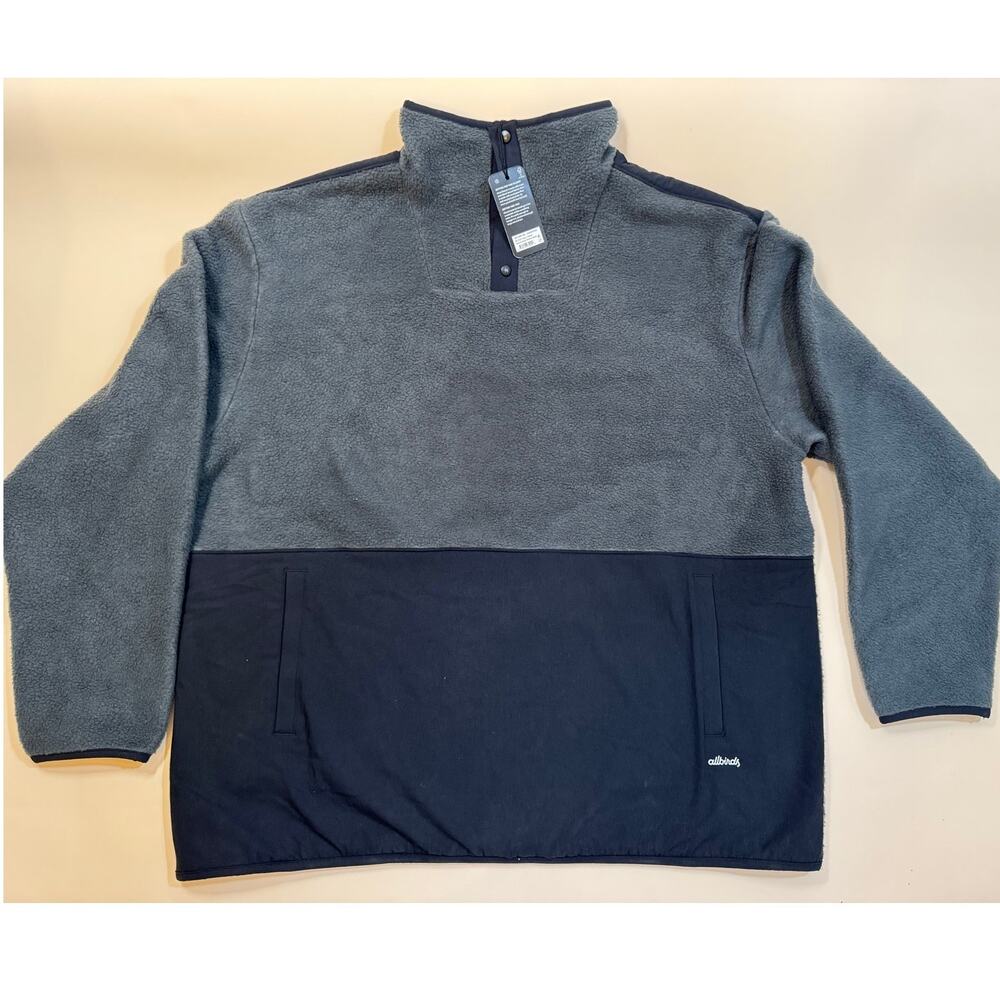 NWT Allbirds Men's Fluff Fleece Snap Pullover – Charcoal Gray & Black – Size XXL